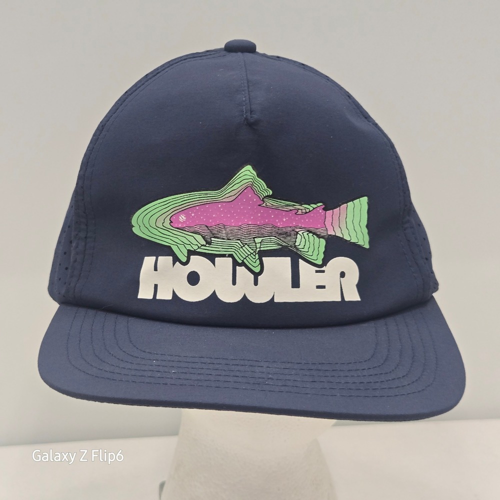Howler Brothers Mens Navy Blue Neon Trout Perforated Strapback Hat Cap